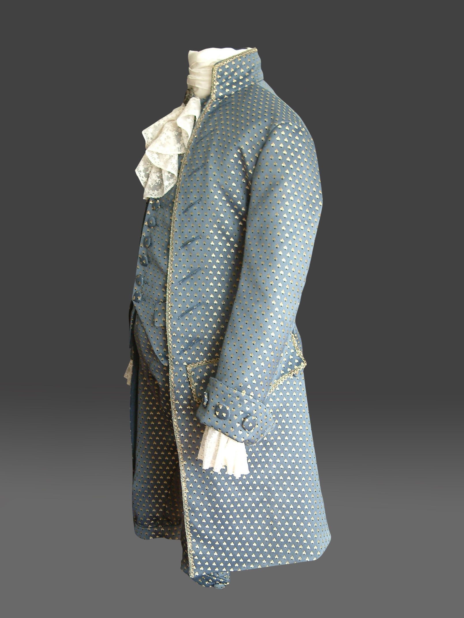 rococo men suit justaucorps dove blue side